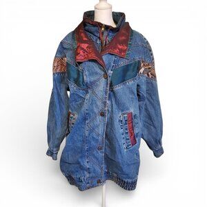 Vintage 80s 90s Streetwer Embroidered Denim Blue Jean Jacket Coat Size Large